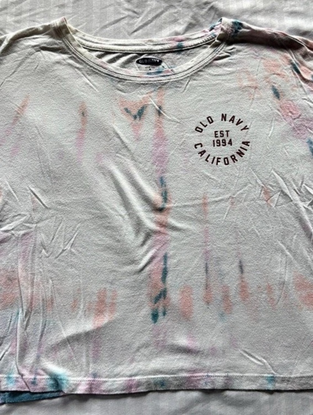 Old Navy California Graphic Tie-Dye Crop Tee White & Pink Medium
